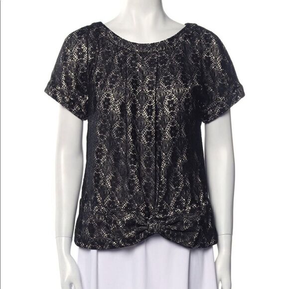 Marc by Marc Jacobs Brocade Black Top Scoop Neck Short Sleeves Blouse - Picture 1 of 9